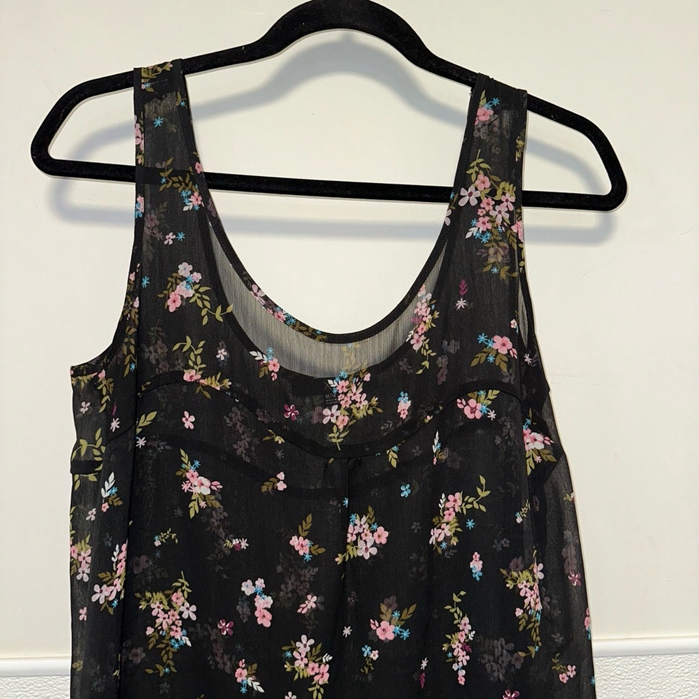 Women's XXI Forever 21 Dress Size M Medium Black Floral Sheer Ruffles - Picture 4 of 8